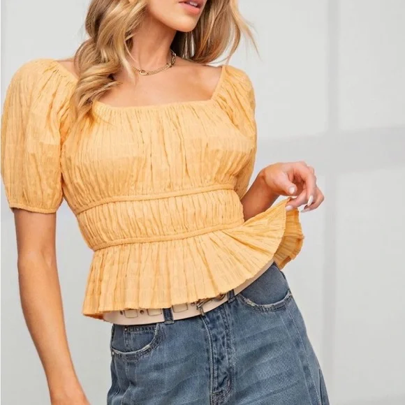 Easel Apricot Puff Sleeve Blouse - Picture 2 of 4